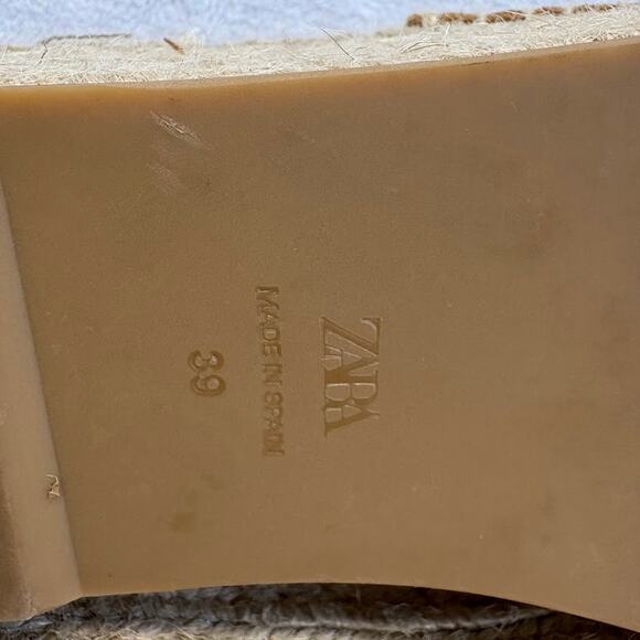 Zara Tan Leather Flatform Espadrille Ankle Buckle Platform Sandals Size EU 39 - Picture 13 of 13